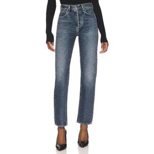 Agolde High Rise Straight Jeans in Medium Wash Blue